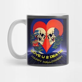 Love You to Death (2 skulls inside heart frame Halloween) Mug